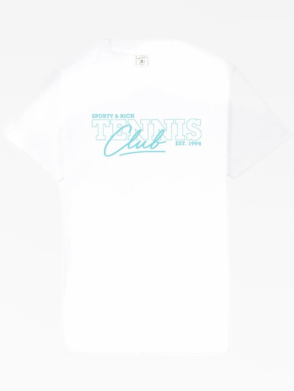 Sporty & Rich White Tee with Navy Logo Tag